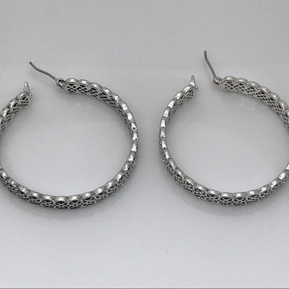 Lucky Brand Women Earrings Silver plated Hoops Ope - Picture 7 of 12